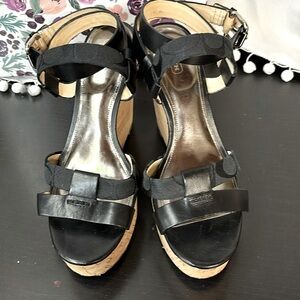 Coach wedge cork sandals, black 9.5